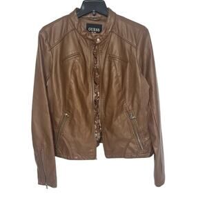 Guess Women’s Brown Medium Faux Leather Racer Moto Jacket